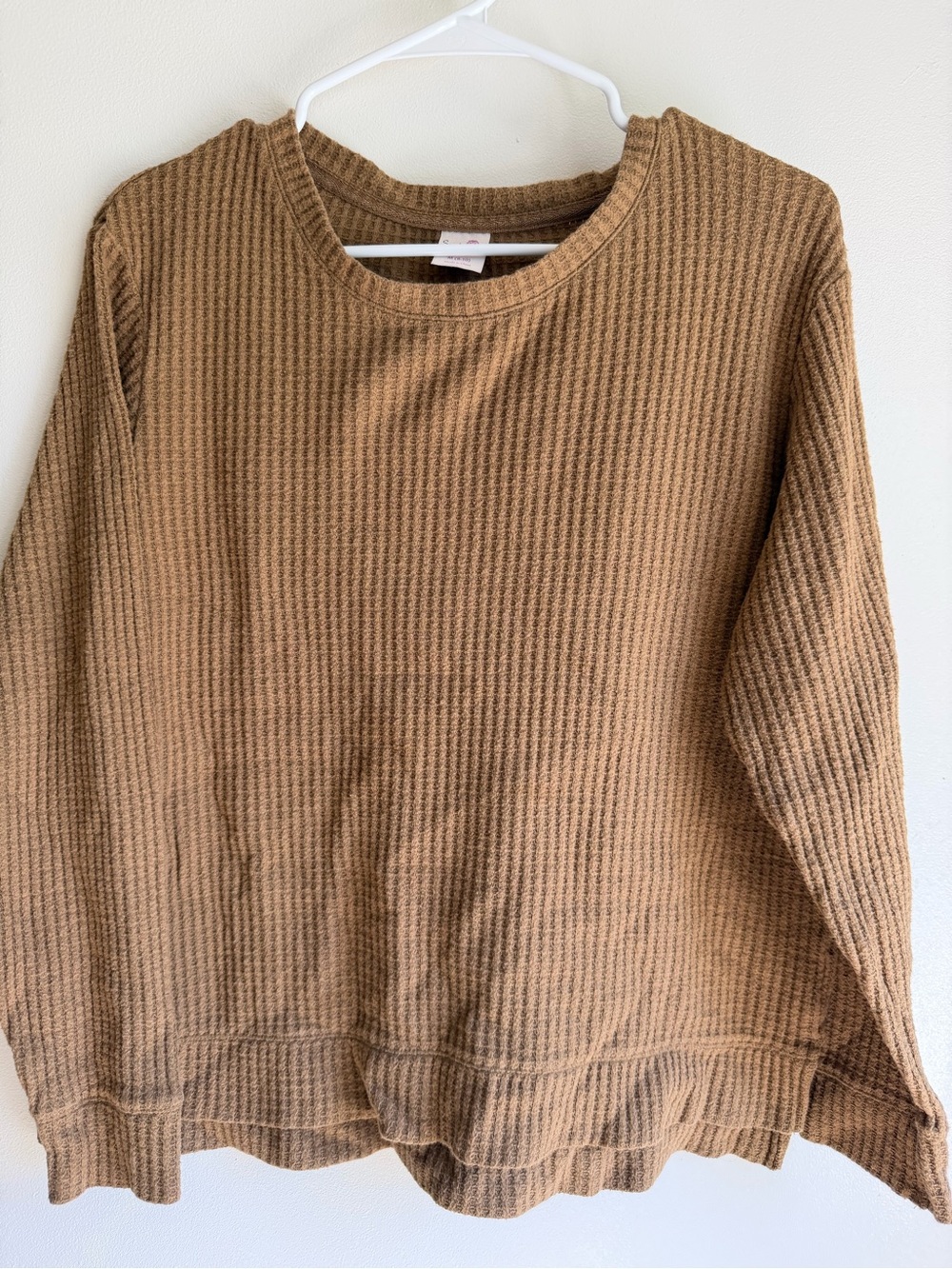 Textured Waffle Knit Pullover in Camel